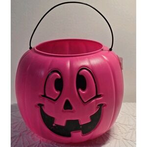 General Foam Halloween PINK PUMPKIN JACK O‎ LANTERN Candy Bucket Vtg Blow Mold